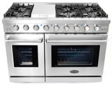 Cosmo - 48 in. 6.8 cu. ft. Double Oven Commercial Gas Range with Fan Assist Convection Oven in Stainless Steel Storage Drawer | COS-EPGR486G