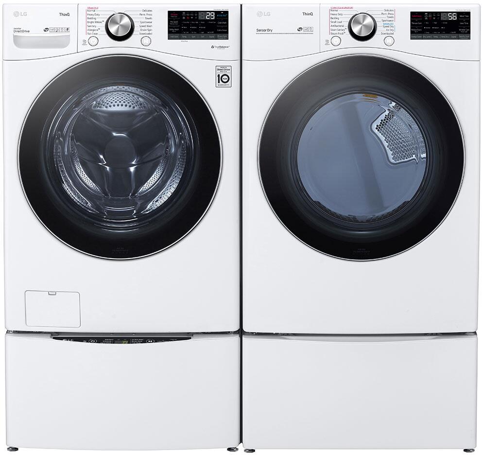 LG - 27 in. 5.0 cu. ft. Mega Capacity White Smart Front Load Washing Machine and LG - 4.2 Cu. Ft. Compact White Electric Dryer