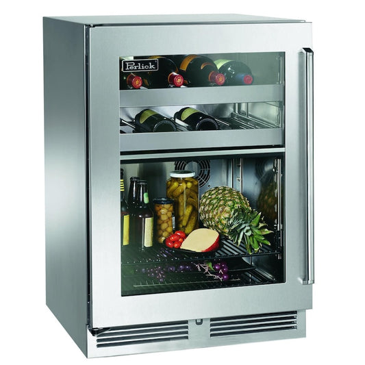 Perlick - 24" Signature Series Outdoor Dual-Zone Refrigerator/Wine Reserve with stainless steel glass door, with lock - HP24CO