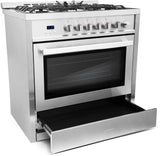 Cosmo - 36 in. 3.8 cu. ft. Single Oven Gas Range with 5 Burner Cooktop and Heavy Duty Cast Iron Grates in Stainless Steel | COS-965AGC
