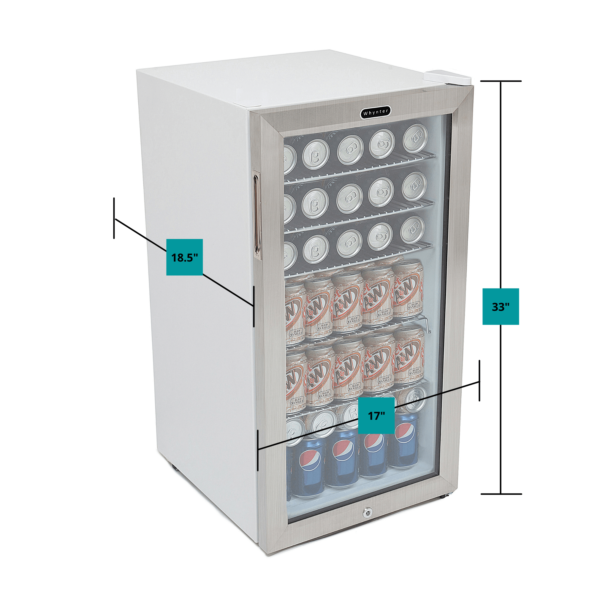 Whynter - Beverage Refrigerator With Lock - Stainless Steel 120 Can Capacity | BR-128WS