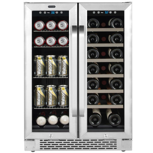 Whynter - 24 - inch Built-In French Door Dual Zone 20 Bottle Wine 60 Can Beverage Cooler | BWB-2060FDS