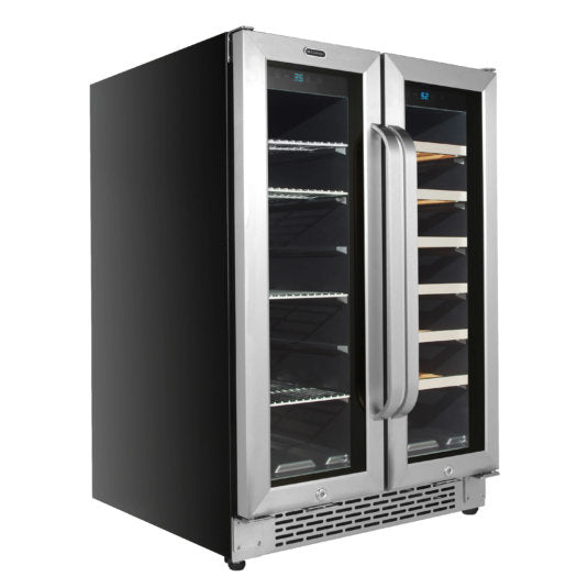 Whynter - 24 - inch Built-In French Door Dual Zone 20 Bottle Wine 60 Can Beverage Cooler | BWB-2060FDS