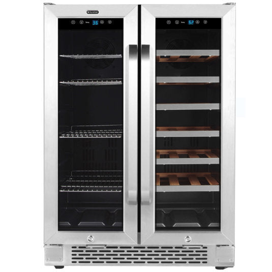 Whynter - 24 - inch Built-In French Door Dual Zone 20 Bottle Wine 60 Can Beverage Cooler | BWB-2060FDS