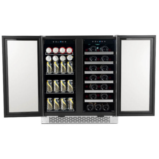 Whynter - 30 Built-In French Door Dual Zone 33 Bottle Wine Refrigerator 88 Can Beverage Center | BWB-3388FDS
