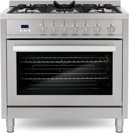 Cosmo - 36 in. 3.8 cu. ft. Single Oven Gas Range with 5 Burner Cooktop and Heavy Duty Cast Iron Grates in Stainless Steel | COS-965AGFC