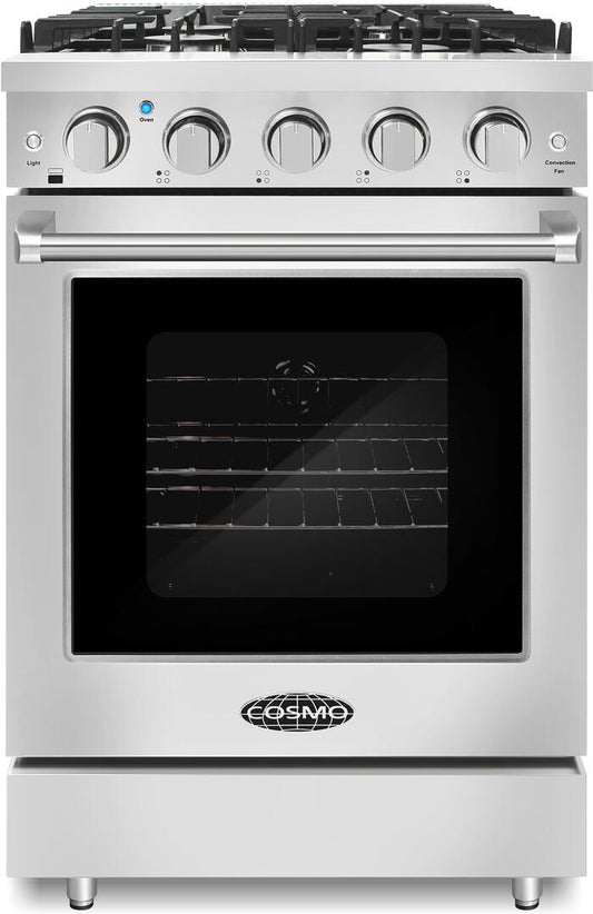 Cosmo - 24 in. Slide-In Freestanding Gas Range with 4 Sealed Burners, Cast Iron Grates, 3.73 cu. ft. Capacity Convection Oven in Stainless Steel | COS-EPGR244