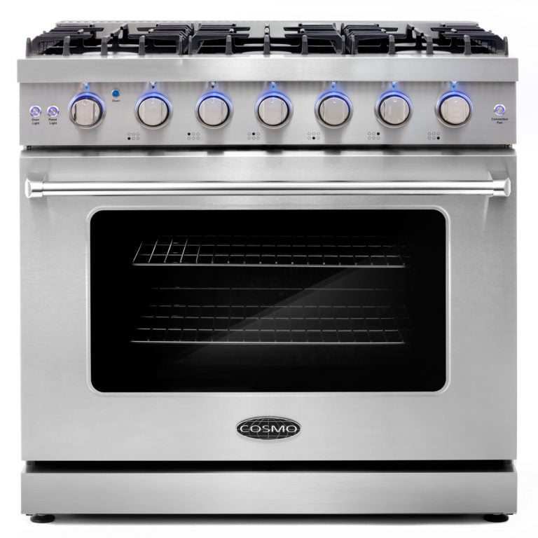 Cosmo - 36 in. 6.0 cu. ft. Commercial Gas Range with Convection Oven in Stainless Steel with Storage Drawer | COS-EPGR366