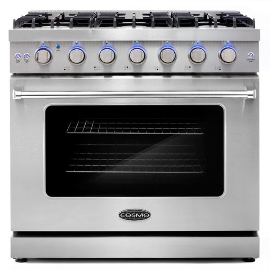Cosmo - 36 in. 6.0 cu. ft. Commercial Gas Range with Convection Oven in Stainless Steel with Storage Drawer | COS-EPGR366