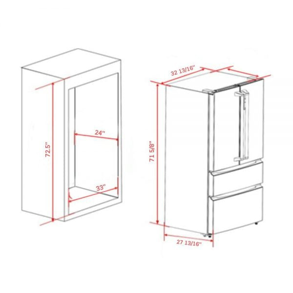 FORNO - Bovino 33inch Counter Depth 19 Cu.Ft. French Door No Frost Refrigerator Stainless Steel | FFFFD1907-33SB