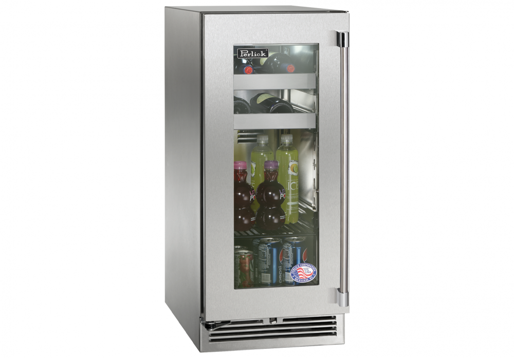 Perlick - 15" Signature Series Marine Grade Beverage Center with stainless steel glass door- HP15BM-4