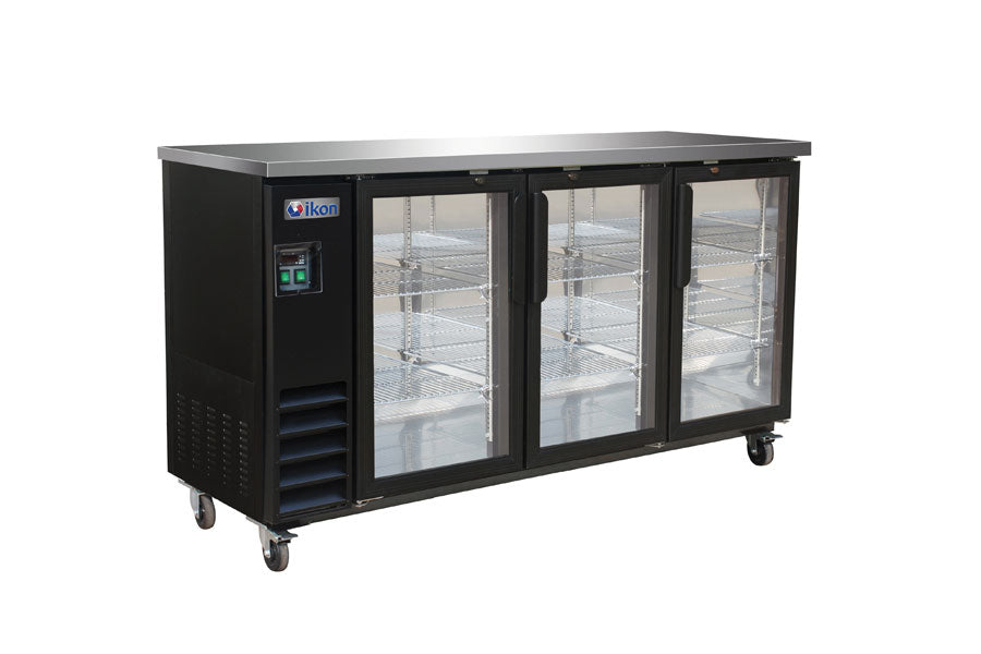 IKON  - Commercial - 73" Three Section Back Bar Cooler with Glass Door, 17.26 cu. ft. - IBB73-3G-24