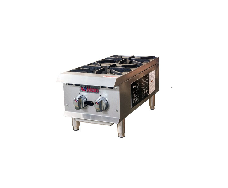 IKON COOKING - Commercial - Countertop Gas Hotplate w/ Manual Control, 2x25K Btu Burners, 12" W x 34.1" D  - IHP-2-12