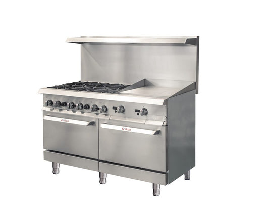 IKON COOKING - Commercial - 60" Liquid Propane Gas Range with 6 Burners, 2 Ovens and 24" Thermostatic Control Griddle - IR-6B-24TG-60
