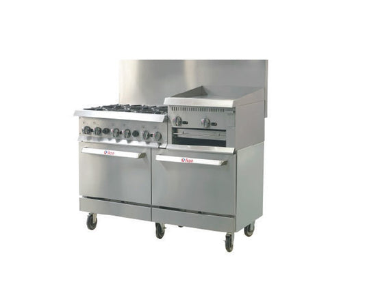 IKON COOKING - Commercial - 60" Liquid Propane Gas Range with 6 Burners, 24" Raised Griddle and 2 Ovens - IR-6B-24RG-60