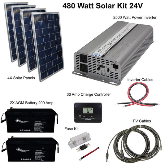 Aims Power - 480 WATT SOLAR WITH 2500 WATT POWER INVERTER 24 VDC KIT OFF GRID - KITB-250024120-A1