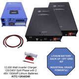 Aims Power - off Grid/ Back Up 12,000 Watt Pure Sine Inverter Charger 120V/240V & 48V Lithium Battery Kit - KITC-12K48240