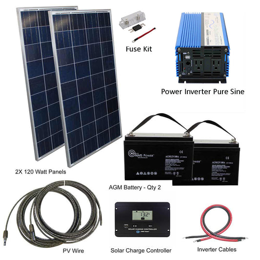 Aims Power - 240 WATT SOLAR WITH 600 WATT INVERTER BACK UP | OFF GRID POWER KIT - KITD-600W12V240W
