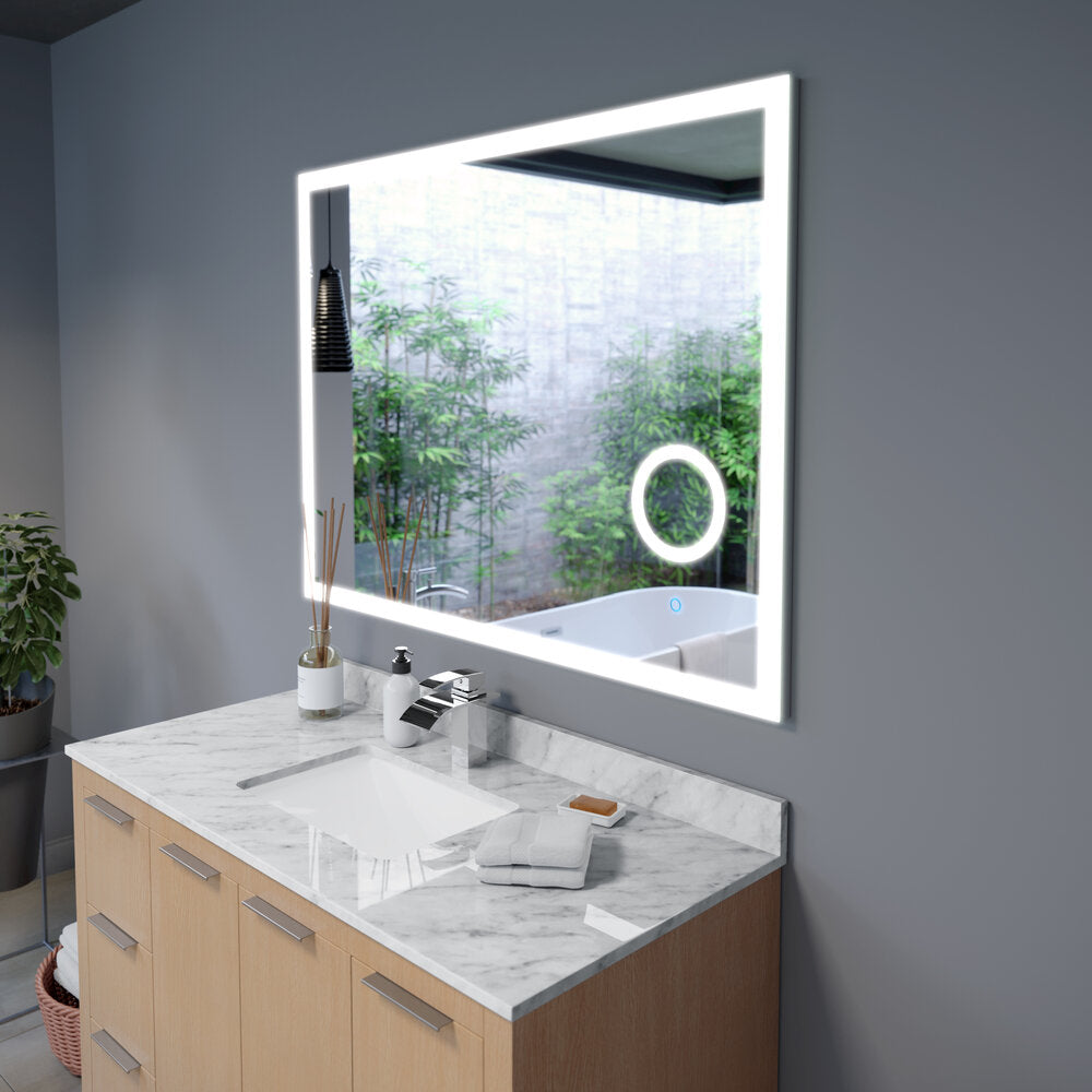 Arpella - Moderna 34x36 inch LED Mirror with built in 3x Magnifying Mirror, Memory Dimmer and Defogger - LEDBM3436