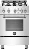 Bertazzoni | 24" Master Series range - Gas oven - 4 aluminum burners - LP version, 24" Freestanding Bottom Mount Refrigerator - Reversible doors, and 24" Microwave Drawer Bundle
