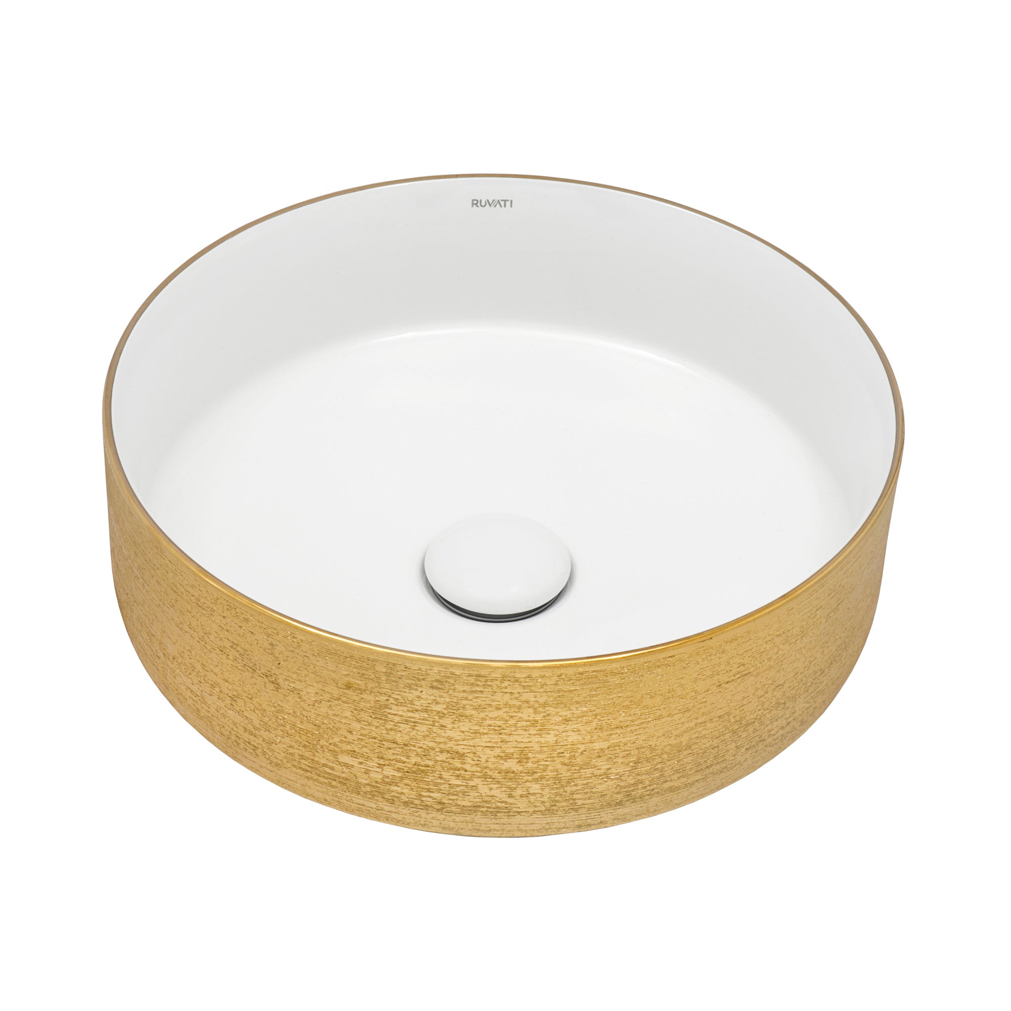 Ruvati 14 inch Bathroom Vessel Sink Round Gold Decorative Art Above Vanity Counter White Ceramic – RVB0314WG