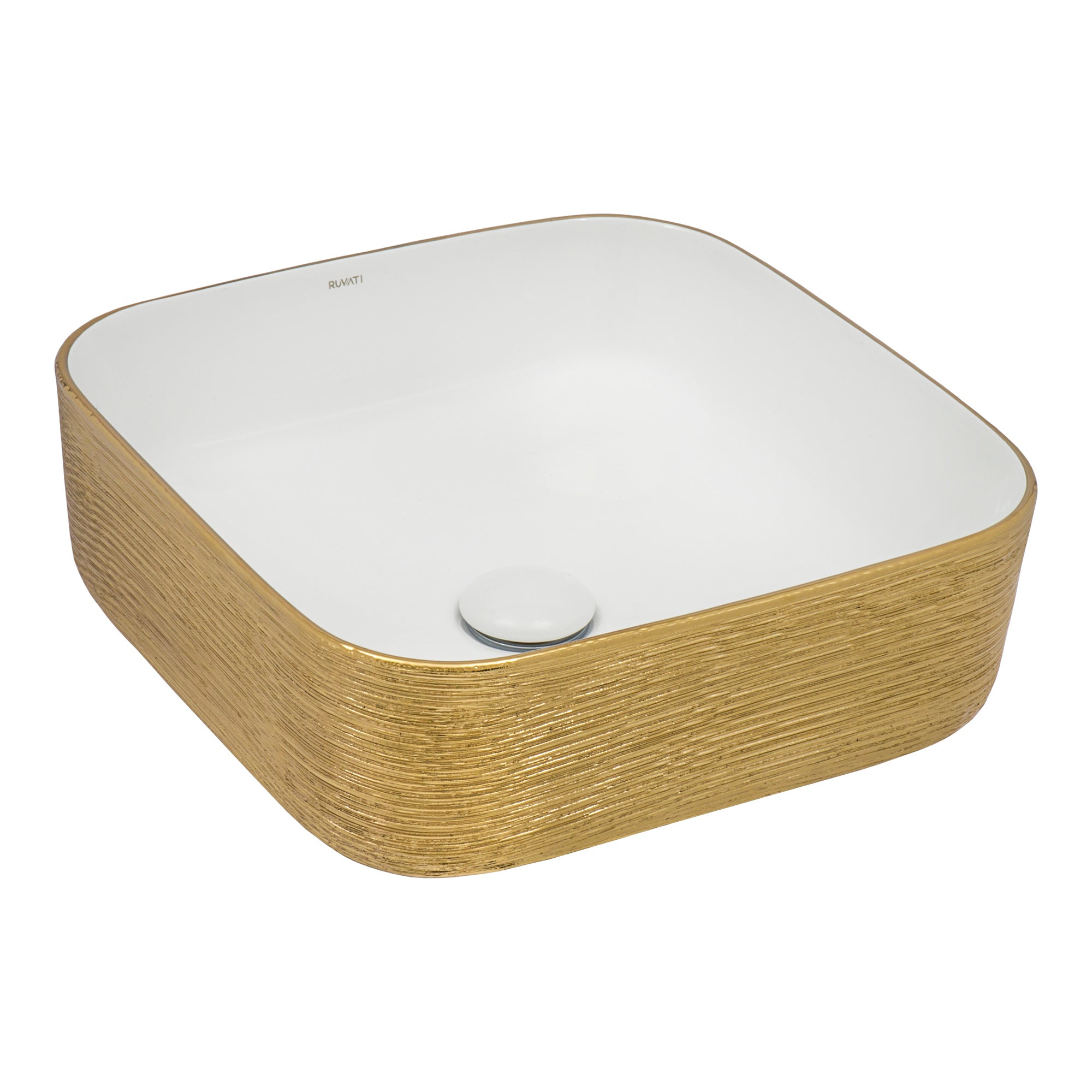 Ruvati 15 x 15 inch Bathroom Vessel Sink Gold Decorative Art Above Vanity Counter White Ceramic – RVB1414WG