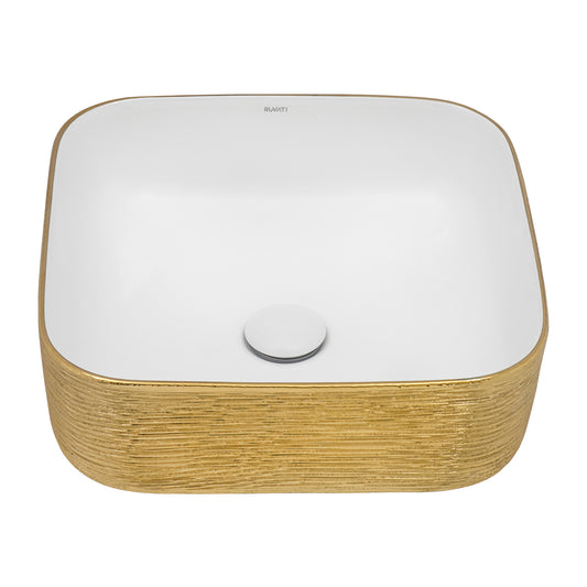 Ruvati 15 x 15 inch Bathroom Vessel Sink Gold Decorative Art Above Vanity Counter White Ceramic – RVB1414WG