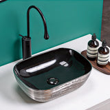 20 x 16 inch Bathroom Vessel Sink Silver Decorative Art Above Vanity Counter Black Ceramic