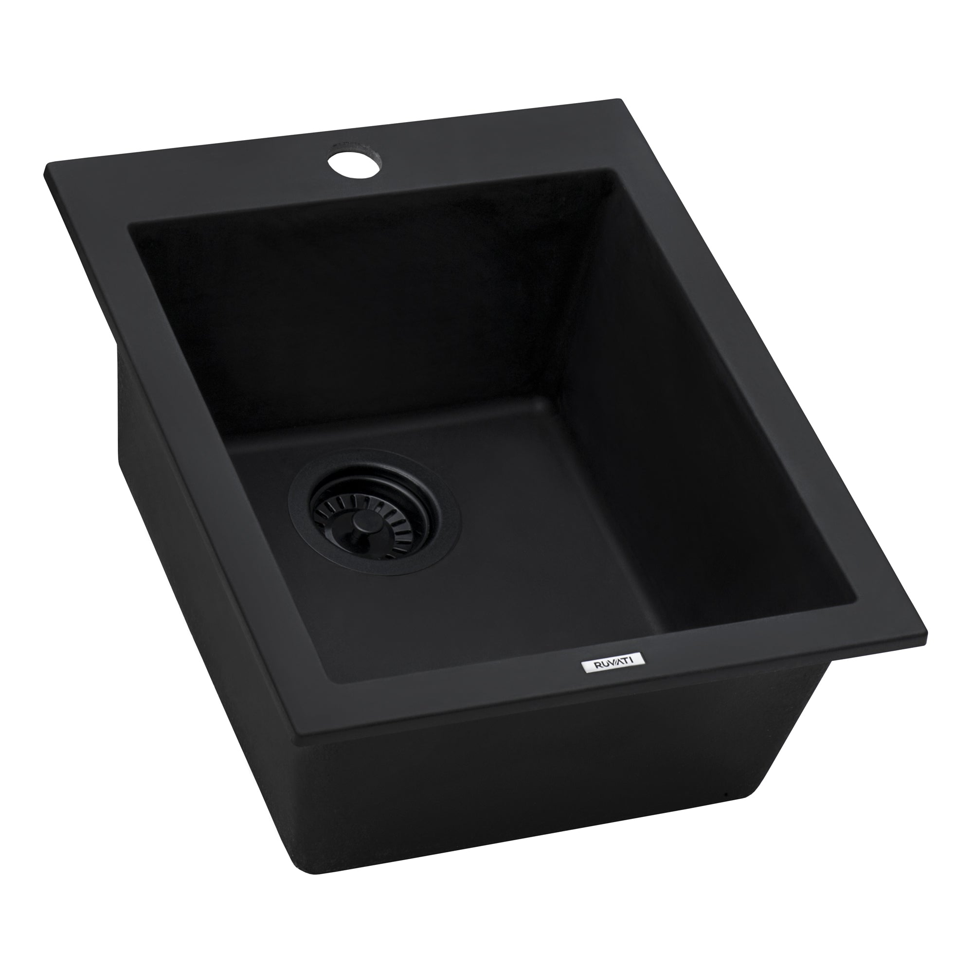 Ruvati 16 x 20 inch epiGranite Drop-in Topmount Granite Composite Single Bowl Kitchen Sink – Midnight Black – RVG1016BK