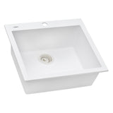Ruvati 22 x 20 inch epiGranite Drop-in Topmount Granite Composite Single Bowl Kitchen Sink – Arctic White – RVG1022WH