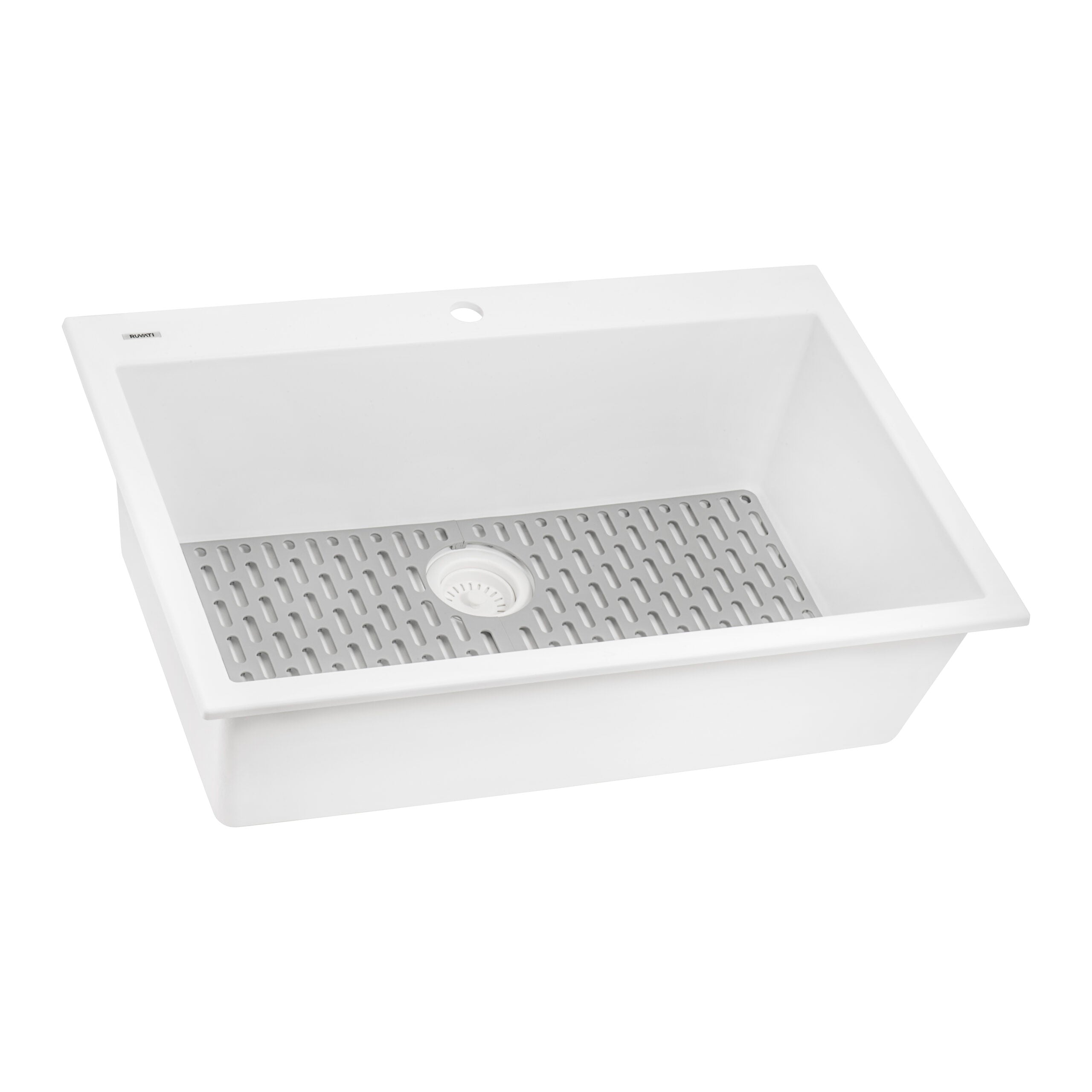 Ruvati 30 x 20 inch epiGranite Drop-in Topmount Granite Composite Single Bowl Kitchen Sink – Arctic White – RVG1030WH