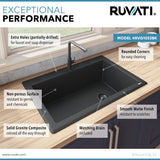 Ruvati 33 x 22 inch epiGranite Drop-in Topmount Granite Composite Single Bowl Kitchen Sink – Midnight Black – RVG1033BK