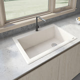 Ruvati 33 x 22 inch epiGranite Drop-in Topmount Granite Composite Single Bowl Kitchen Sink – Caribbean Sand – RVG1033CS