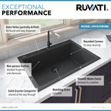 Ruvati 33 x 22 inch epiGranite Drop-in Topmount Granite Composite Single Bowl Kitchen Sink – Midnight Black – RVG1080BK