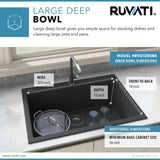 Ruvati 33 x 22 inch epiGranite Drop-in Topmount Granite Composite Single Bowl Kitchen Sink – Midnight Black – RVG1080BK