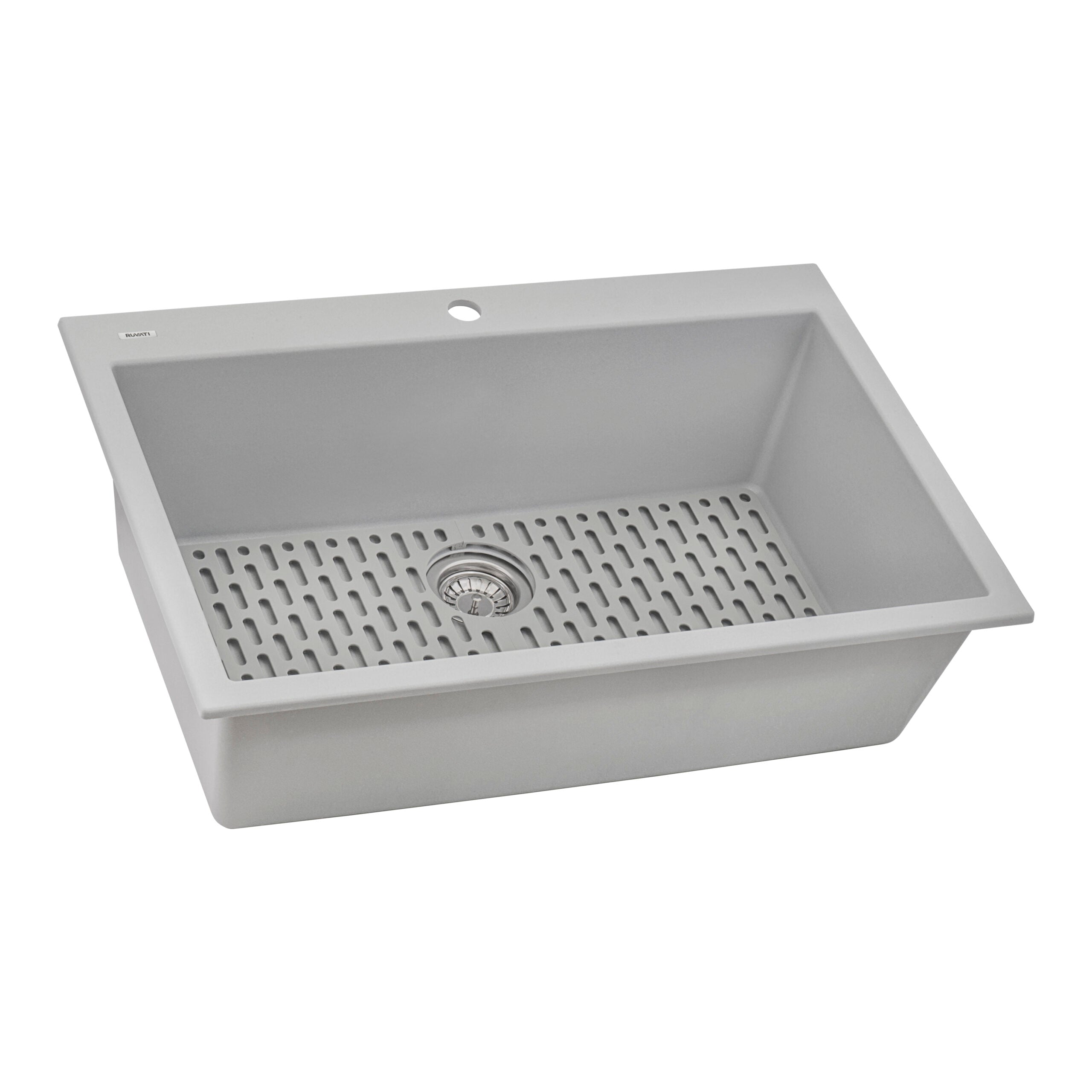 Ruvati 33 x 22 inch epiGranite Drop-in Topmount Granite Composite Single Bowl Kitchen Sink – Silver Gray – RVG1080GR