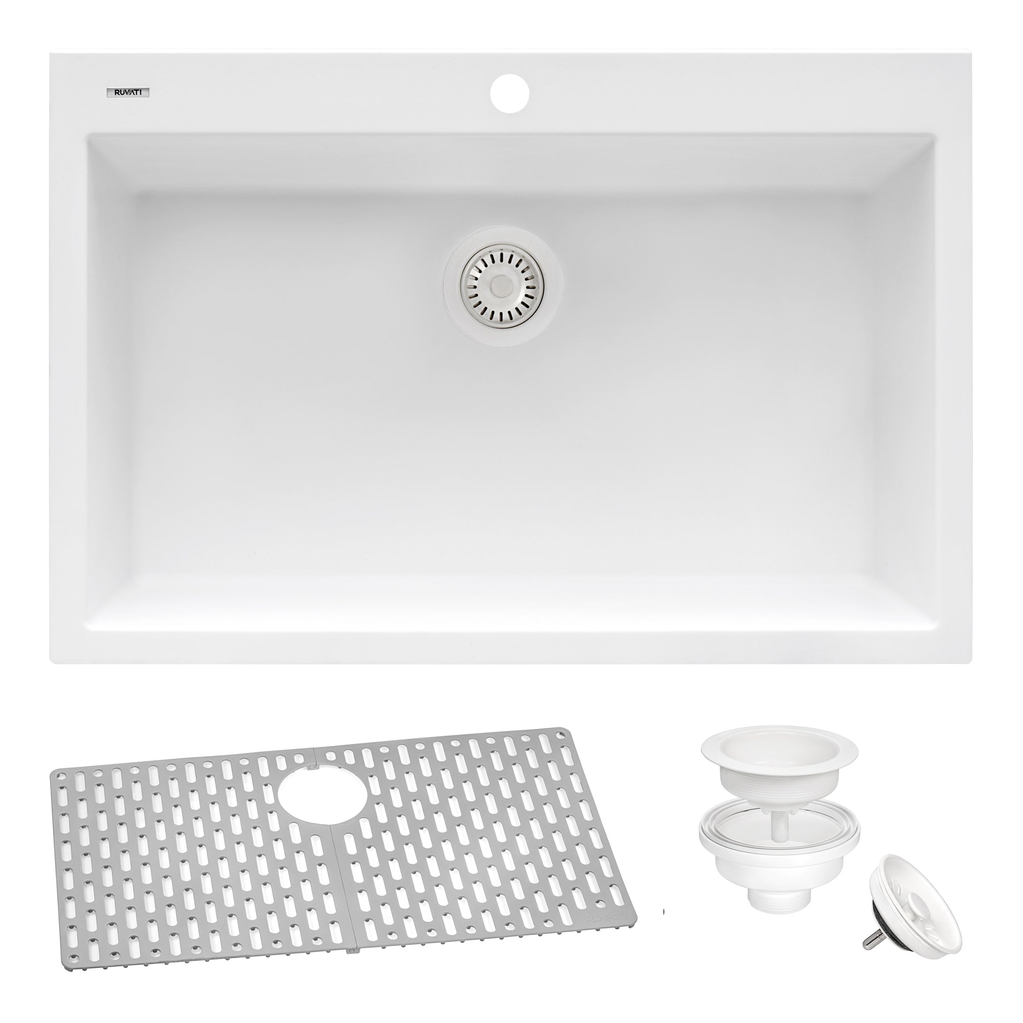 Ruvati 33 x 22 inch epiGranite Drop-in Topmount Granite Composite Single Bowl Kitchen Sink – Arctic White – RVG1080WH