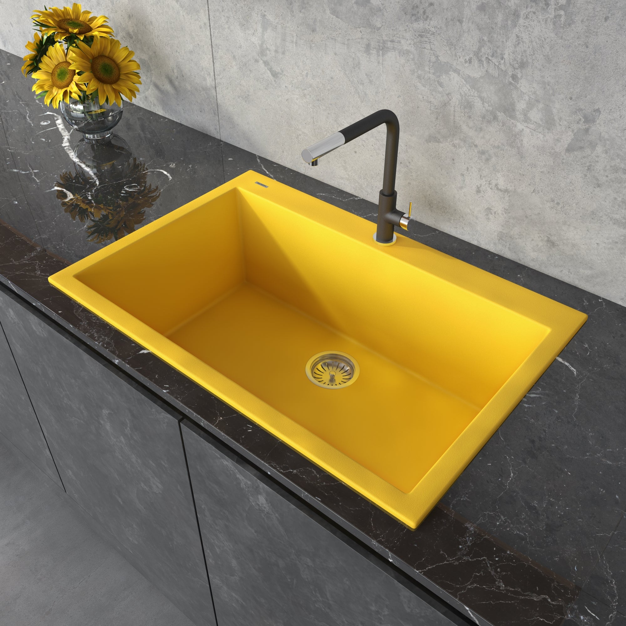 33 x 22 inch Granite Composite Drop-in Topmount Kitchen Sink Single Bowl – Midas Yellow