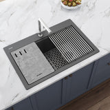 Ruvati 33-inch Granite Composite Workstation Drop-in Topmount Kitchen Sink Urban Gray – RVG1302UG