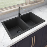 34 x 20 inch epiGranite Dual-Mount Granite Composite Double Bowl Kitchen Sink – Midnight Black