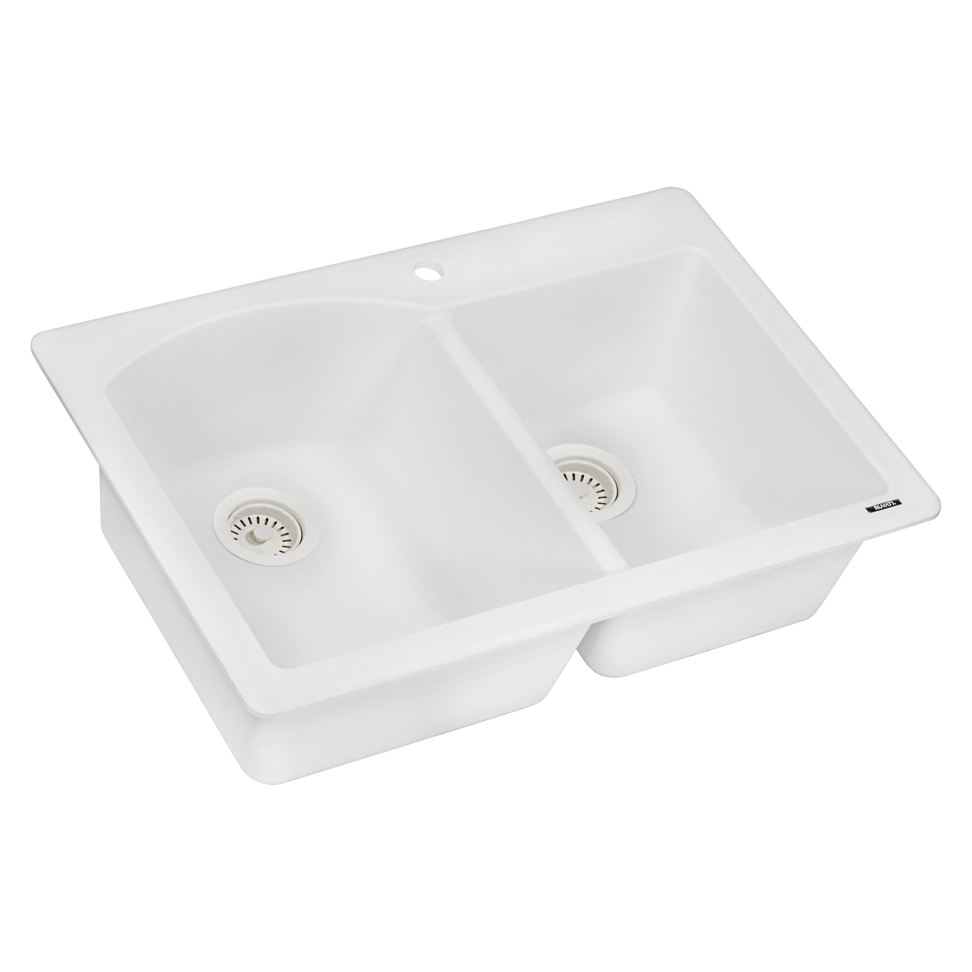 33 x 22 inch epiGranite Dual-Mount Granite Composite Double Bowl Kitchen Sink – Arctic White