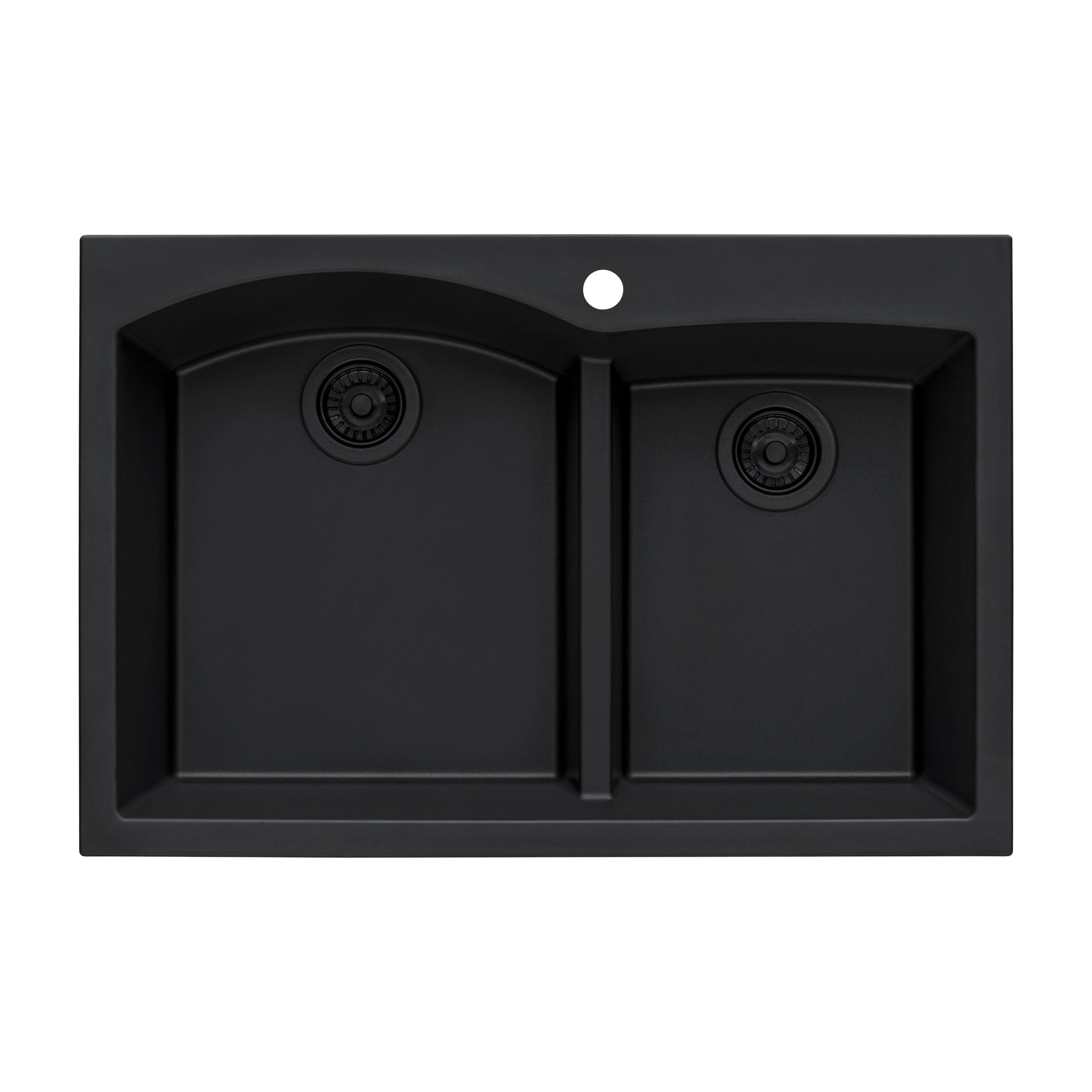 Ruvati 33 x 22 inch epiGranite Drop-in Topmount Granite Composite Double Bowl Kitchen Sink – Midnight Black – RVG1345BK