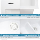 Ruvati 33 x 22 inch epiGranite Drop-in Topmount Granite Composite Double Bowl Kitchen Sink – White – RVG1345WH