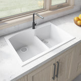 Ruvati 33 x 22 inch epiGranite Drop-in Topmount Granite Composite Double Bowl Kitchen Sink – White – RVG1345WH