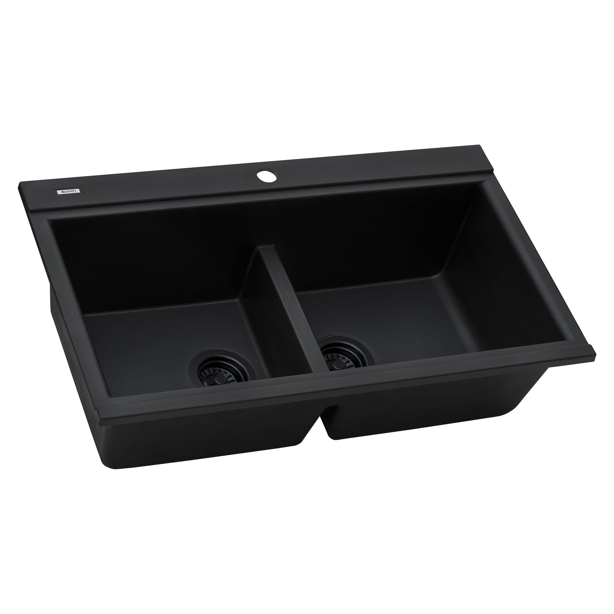 Ruvati - 34 inch epiGranite Topmount Workstation Ledge Granite Composite Kitchen Sink – Midnight Black