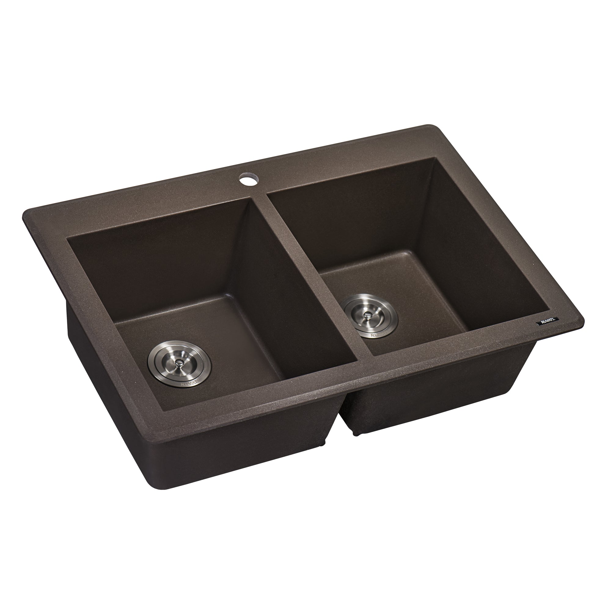 33 x 22 inch epiGranite Dual-Mount Granite Composite Double Bowl Kitchen Sink – Espresso Brown