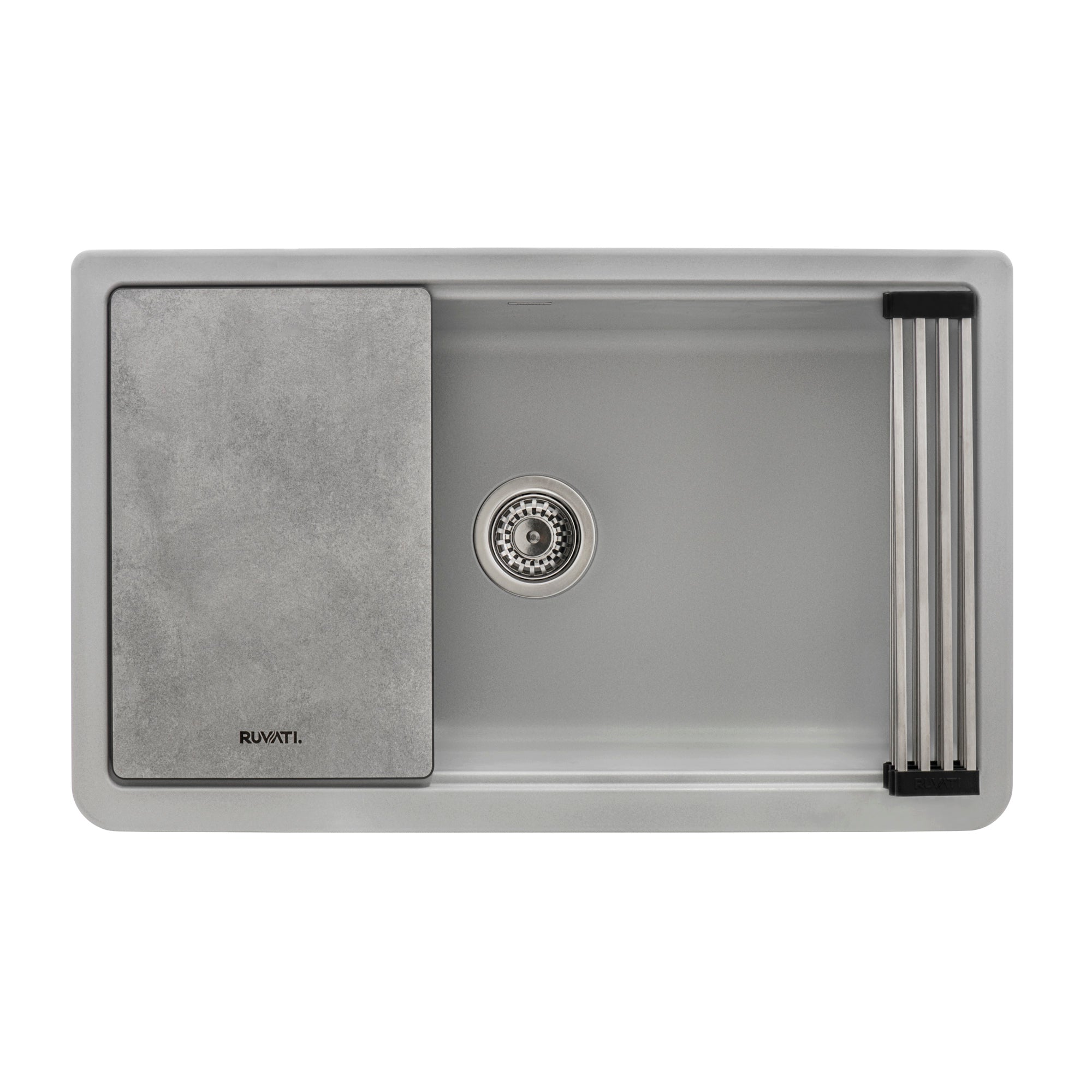 Ruvati 33-inch Matte Gray Granite Farmhouse Workstation Apron-front Composite Kitchen Sink – RVG1533GR