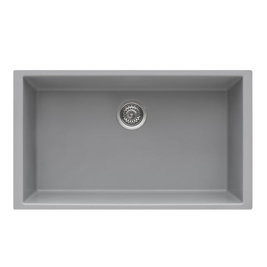 30 x 17 inch Granite Composite Undermount Single Bowl Kitchen Sink – Silver Gray