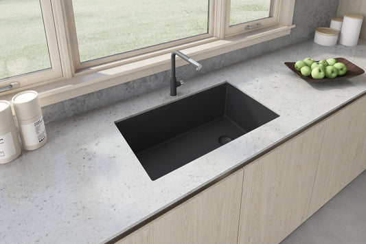 32 x 19 inch epiGranite Undermount Granite Composite Single Bowl Kitchen Sink – Midnight Black