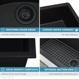 32 x 19 inch epiGranite Undermount Granite Composite Single Bowl Kitchen Sink – Midnight Black